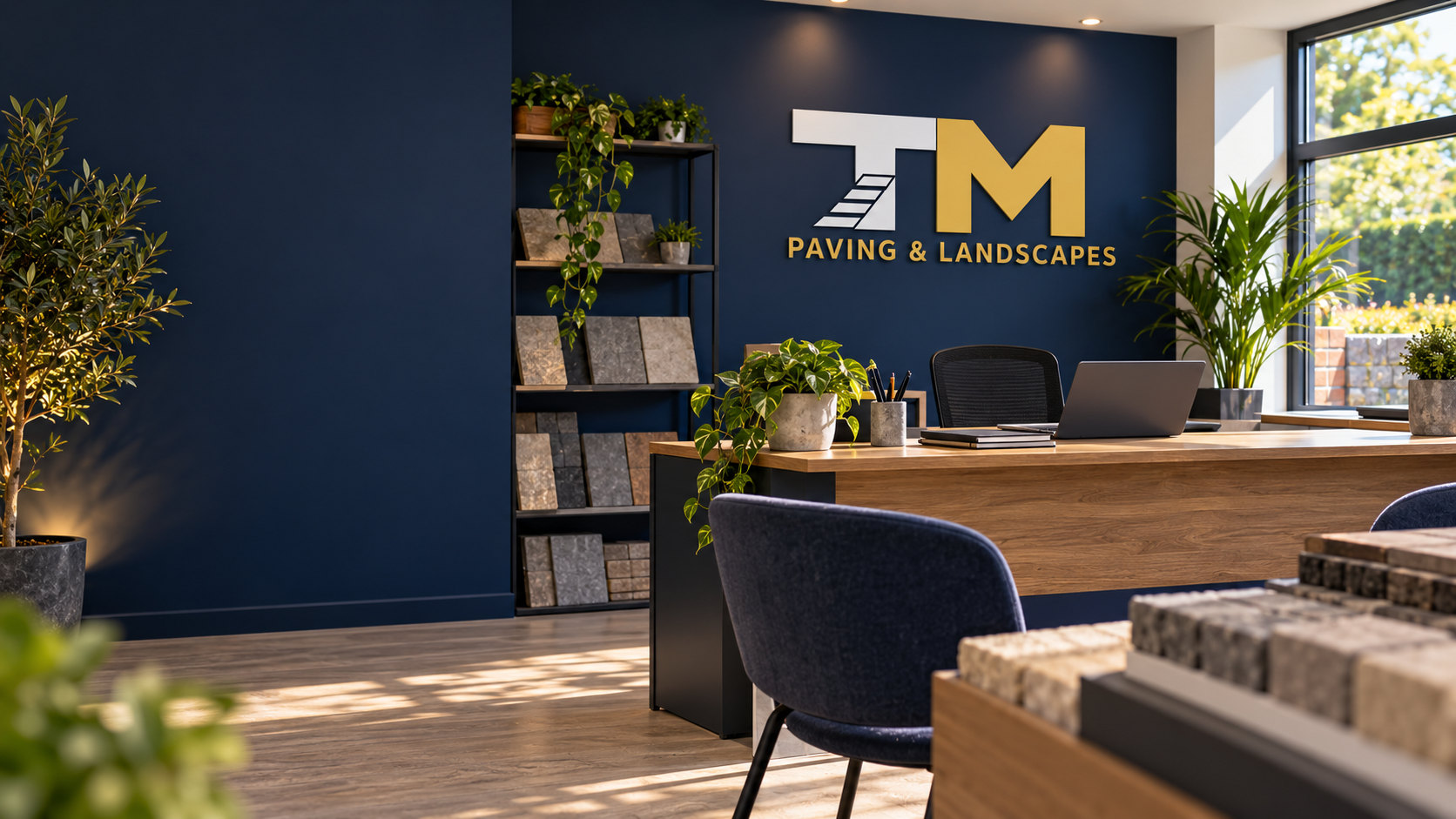 Illustrative TM Paving and Landscapes branded office reception